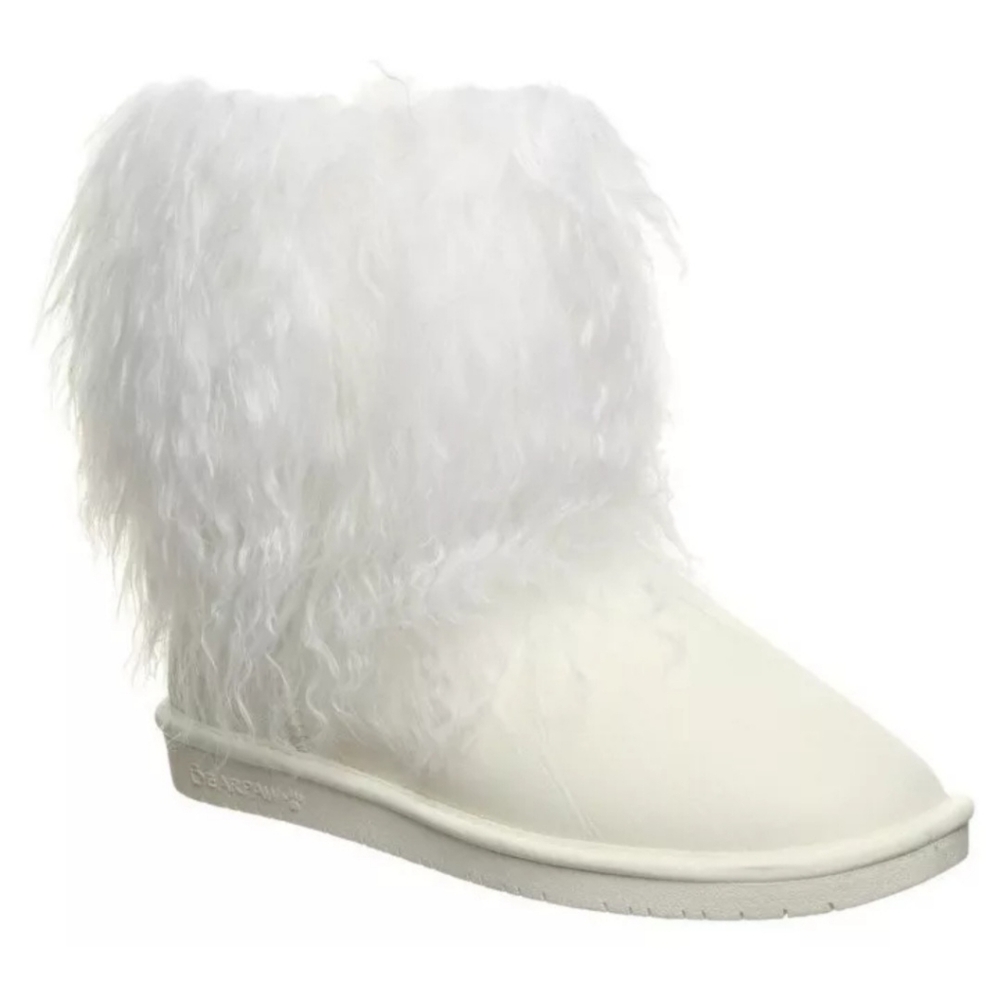 Bearpaw Warm White Curly Lambswool lined Faux Leather Boots US 9